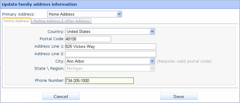 12 Family Address Data Fields In Your Family Record Primary Address Your church record can store up to three Address Types: Home, Mailing, and Other.