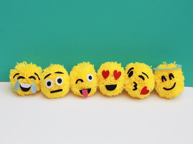 School Age- Emoji Pom Pom Pals Yellow yarn Paper tubes Scissors Stiff felt Tacky glue Gather supplies Wrap yarn around two paper tubes until the yarn is very thick Cut a piece of yarn that is about