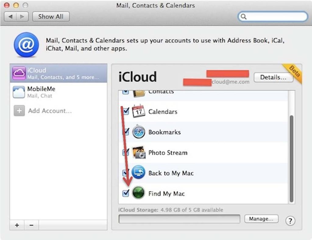 4. Log in if prompted with your apple ID from step one, then check the Find My Mac box at the bottom of the icloud list