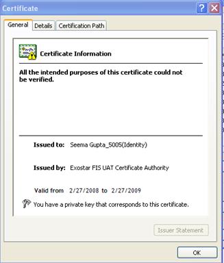 Check the validity of the certificate. The disabled Certificate will appear as highlighted on the right. Click OK to go back and select the new certificate.