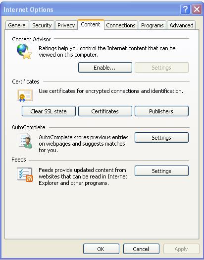 Click Tools/Internet Options/Content/Certificates (see right).