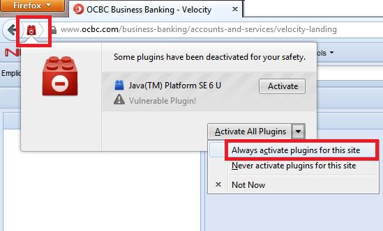 Click the red plugin icon in the address bar and a message window will open.