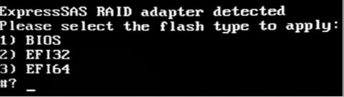 Upon boot, users are presented with the main interface screen displaying the ExpressSAS and/or Celerity adapters installed in the system as well as basic information about the adapter (i.e. current firmware flash date, physical slot number, etc.
