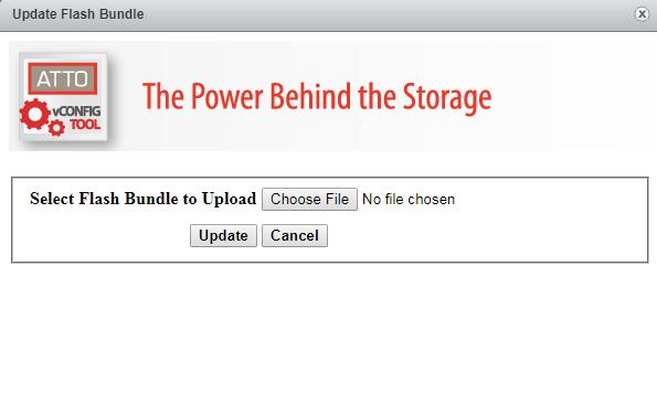 Select the flash bundle file you wish to upload and click on the Update button inside of the Update Flash Bundle dialog. 5.
