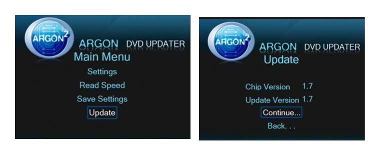 Updating of the ARGON2 CHIP The argon chip can be updated in 3 ways: Technical Note: the software DVDUPDATER is in GAME CUBE format.