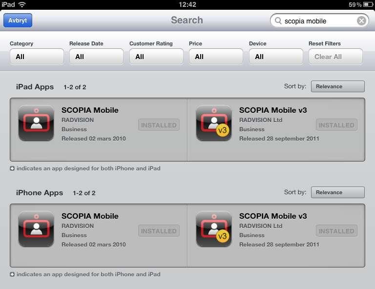 Scopia Mobile Installation Tap the App Store button on your mobile device. Search for Scopia and download the client for free.