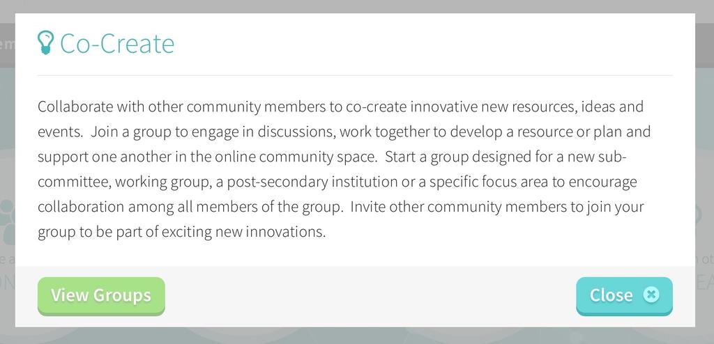 " Invite New Members Groups When you click on the Groups tab on the main navigation bar, you can view institutions and organizations who are part of our Community of