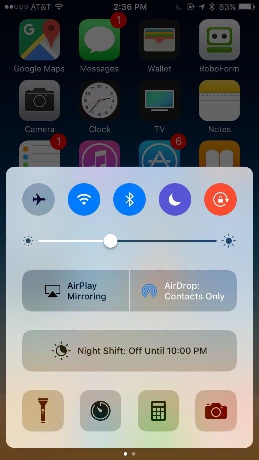 Control Panel tasks (2 pages) Airplane Mode WiFi on/off Bluetooth