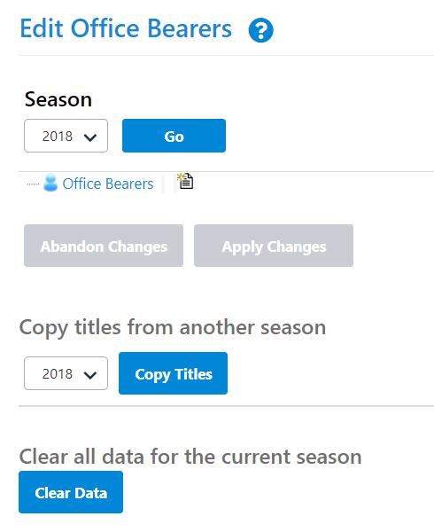 Change the season Click on the icon to add an office bearer position and name.