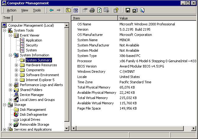 132 Chapter 4 Configuring the Windows 2000 Environment System Information The System Information utility is used to collect and display information about the computer s current configuration.