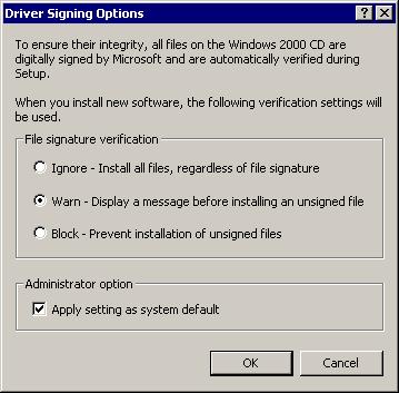 27 The Driver Signing Options dialog box In the Driver Signing Options dialog box, you can select