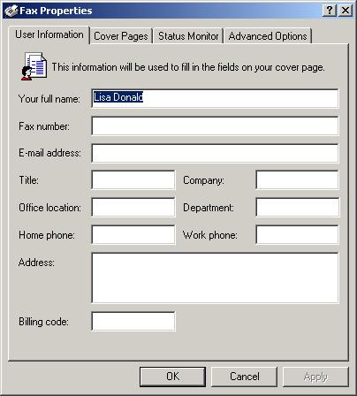 Configuring Fax Support 183 Setting Fax Properties To configure fax support and set fax properties, take the following steps: 1. Select Start Settings Control Panel and double-click the Fax icon. 2.