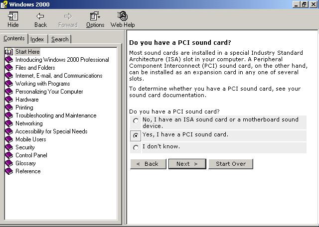 Here, you specify whether or not you have a PCI sound card.