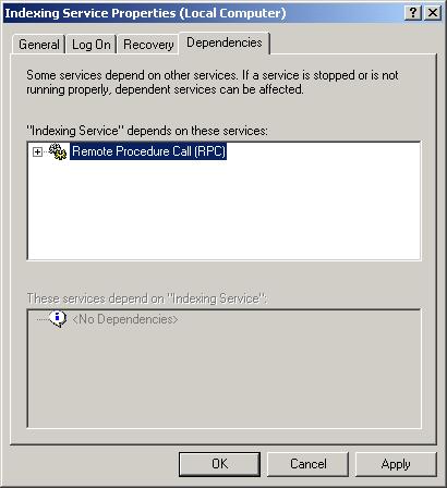 Managing Windows 2000 Services 195 Checking Service Dependencies The Dependencies tab of the service Properties dialog box, shown in Figure 4.