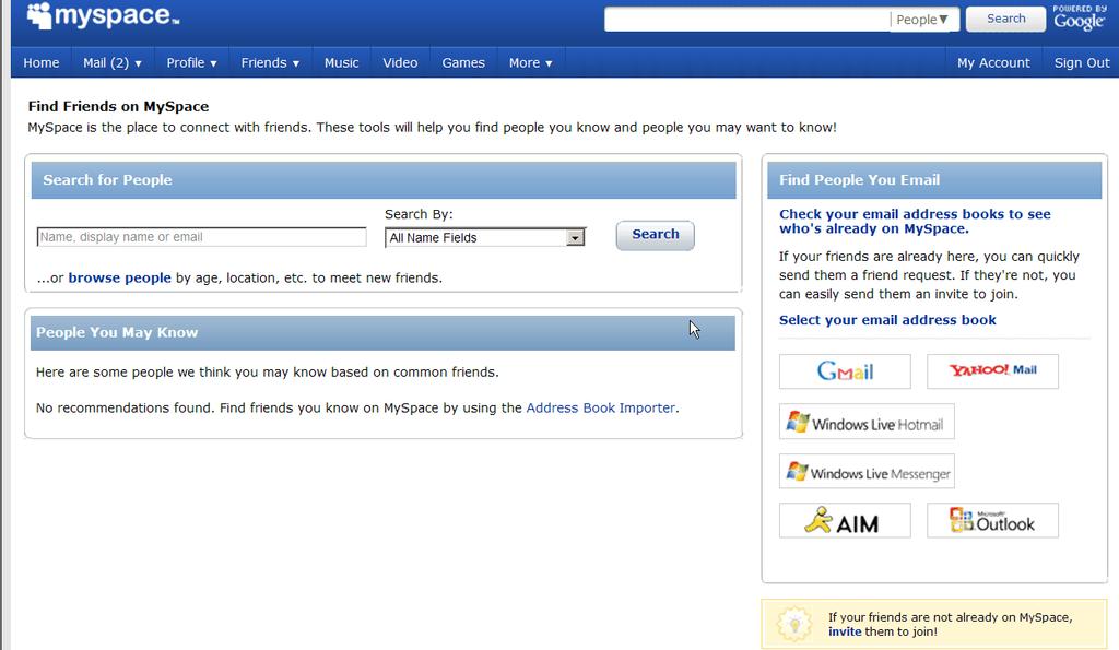 Search box Figure 9: Using the Search Box to Find Friends Figure 10: Finding Friends using the Find Friends on MySpace Page Once you have found someone you would like to add as a friend, click on