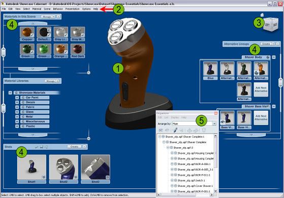 Interface Layout Autodesk Showcase s user interface consists of menus, lists, and dialog boxes.