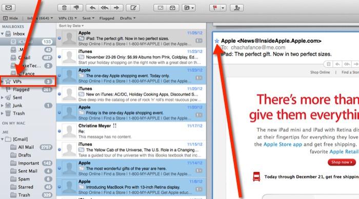 A new feature that was added to Mail in Mountain Lion is VIPs. If you use Mail app as your default email client, this is a must-use feature.