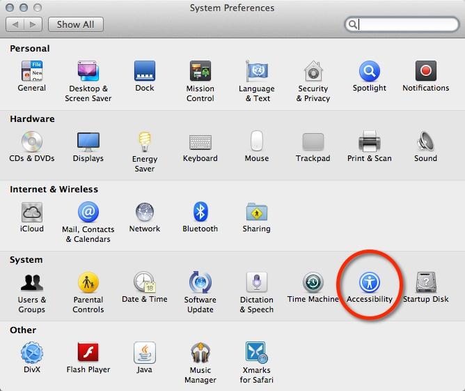 Accessibility The Accessibility pane is found in System Preferences and is a good place to start customizing the look and functionality of your Mac.