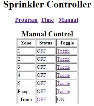 Manual Control The sprinkler controller is able to be operated manually by connecting to the base address (in the default case 19