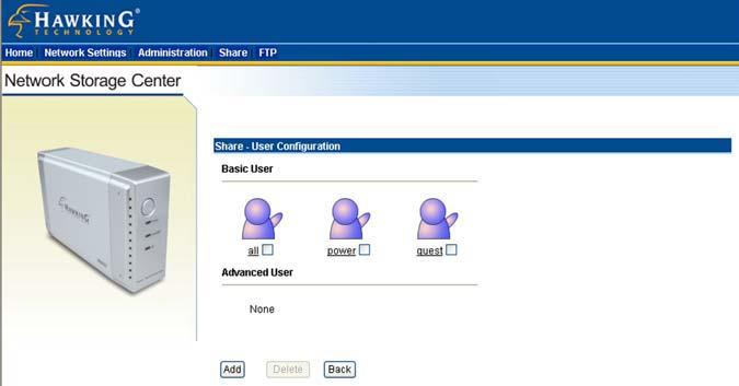 4. In the User Configuration page, create an Advanced User.