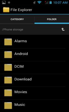 File Explorer The file manager allows you to search and organize your stored phone files conveniently and