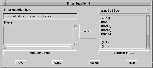 Annotating the Data Display 2. Position the pointer on the display area and click the mouse button. 3. The Enter Equation dialog box appears. Enter the equation as current_date_time=date_time().