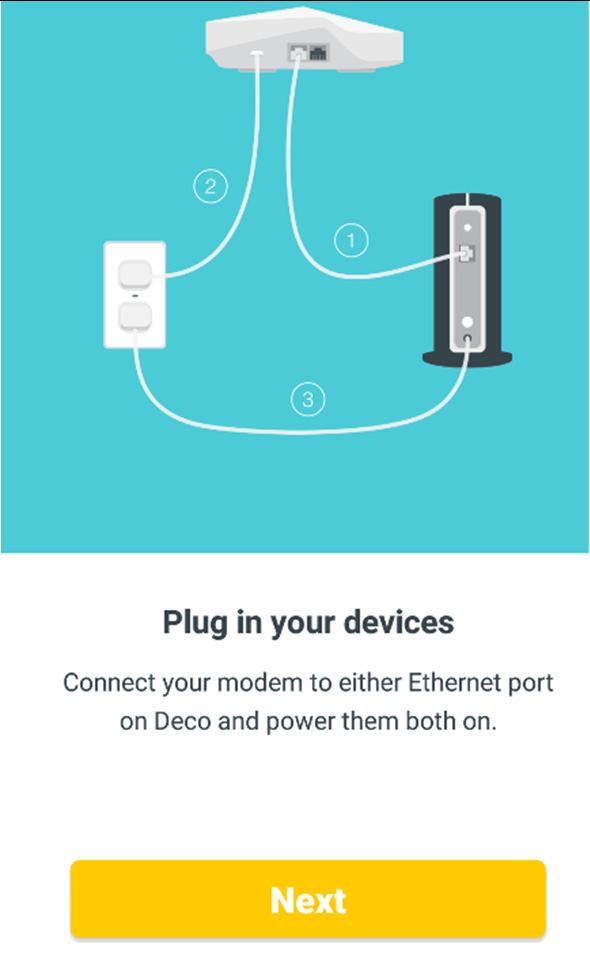 Click Next Plug in your devices Connect your modem to either Ethernet port