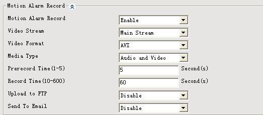 Figure 4.5 Motion Alarm Record Motion Alarm Record: only when it enables others parameters can be changed. Video Stream: there are two choices Main Stream and Sub Stream.