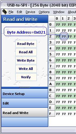WRDI (Write Disable) Sending the WRDI command to an eeprom will disable all write activities. Pressing the Write button located beside the WRDI op-code will send the single WRDI byte to the eeprom.