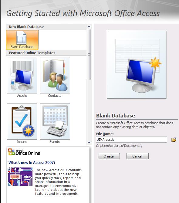 Creating an Access Database 1. Open MS Access. 2.