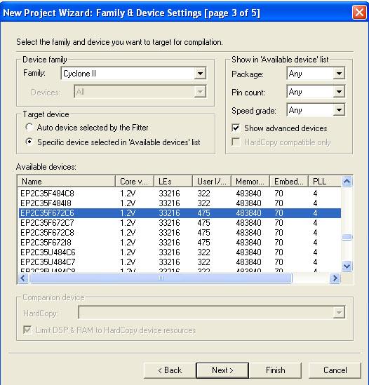 6. Page 3 of 5 of the New Project Wizard (Figure 6-5) allows one to select the device family. This screen will allow us to specify the actual CPLD that we will target for our design.