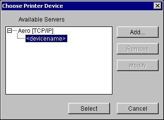 5 With the device name (DC8000) selected in the Devices list, click OK.