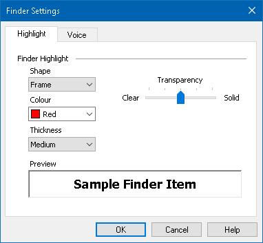 Chapter 7 Tools Features 195 Finder Highlight and Voice Settings The Finder settings allow you to configure the search highlight and voice that is used when skimming found items.