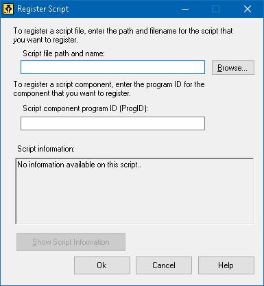 Chapter 12 Scripting 273 The Register Script dialog box. Setting Script file path and name: Browse.