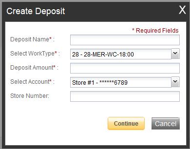 Creating a Deposit Go to the Home Screen: Click Create Deposit on the Home Screen: Deposit Name Optional at customer setup and is a required field when applied.