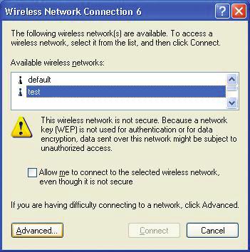 Click the XP Networking icon to use the Zero Configuration Wireless