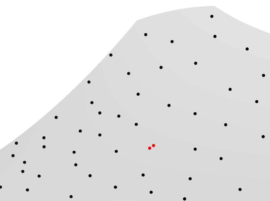 Figure 3: Merging points that are too close. The two red points in the left figure are merged to the green point in the right figure.