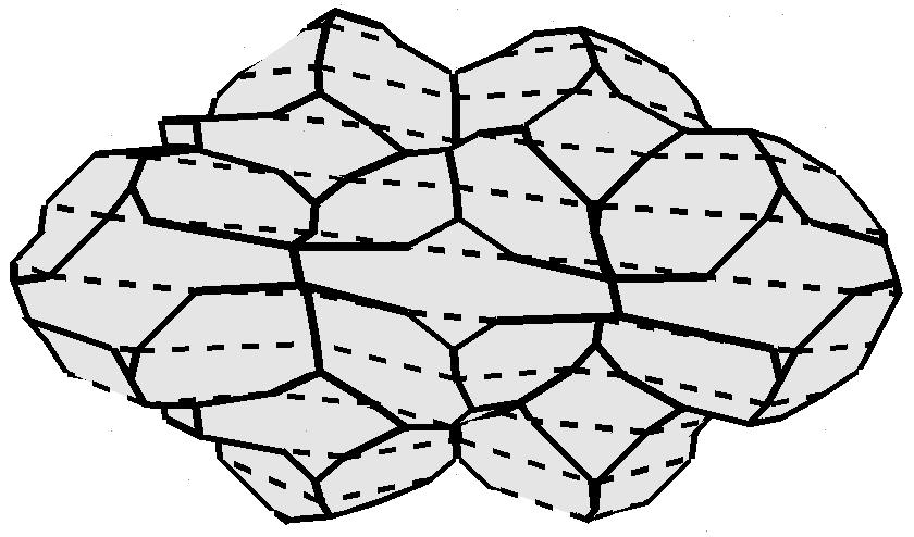 Figure 8 shows the reconstruction of a group of cells called truncated octahedra. Each cell is bounded 14 faces, six squares and eight hexagons.