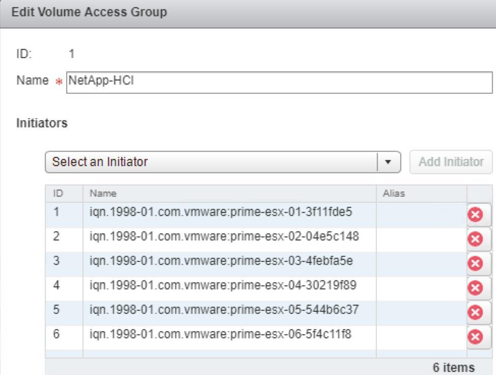Figure 14) Volume access group. Custom Storage Array Type Plug-In Rule ESXi servers deployed by NDE have a custom storage array type plug-in (SATP) rule created for SolidFire devices.