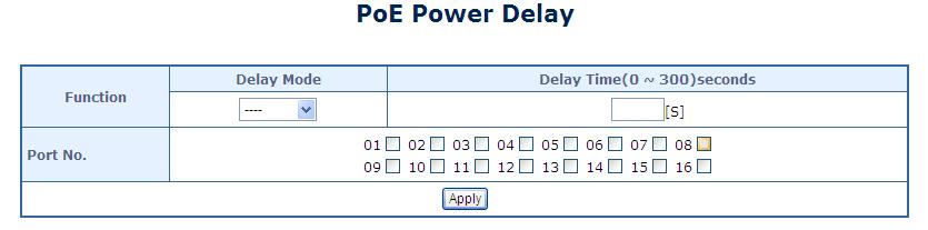 4.10.4 Port Sequential This page allows the user to configure the PoE Ports started up interval time.