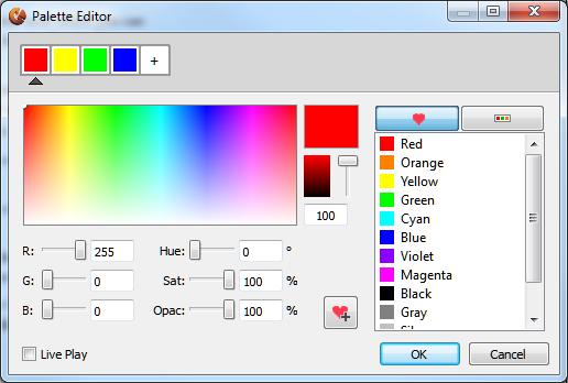 Color Field Color Bar Brightness slider Add to Favorites button Favorites list The Chasing effect also features a color bar with which you can add, delete, and change the colors used in the effect: