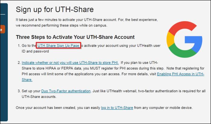 Explorer Creating a UTH Share Account Go to https://www.uth.
