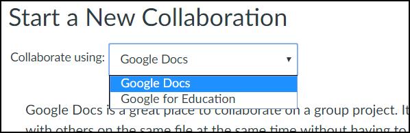 Collaborating With Google in Canvas In Canvas, there are two versions of Google integration that users can use to collaborate, Google for Education and Google Docs.