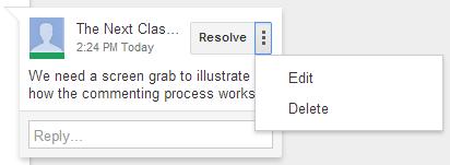 You can reply to a comment with a new post, edit or delete a previous comment you have inserted, and resolve the discussion to remove it from the document.