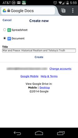 Google Docs Mobile on Firefox for