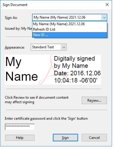 Note: You may wish to make a backup copy of your digital ID file. If your digital ID file is lost or corrupted, or if you forget your password, you cannot use that profile to add signatures.