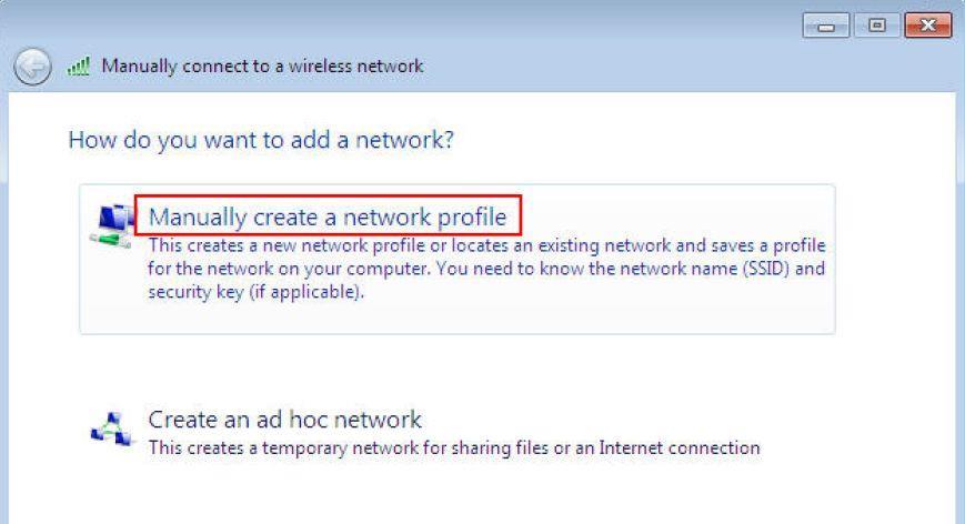 Click Manually create a network