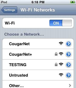 CougarNet+ from the list of Wi-Fi