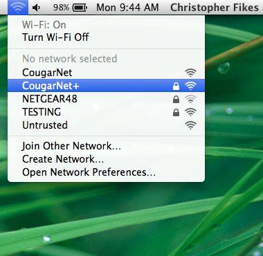 Connect Using a Mac OS 10.x Device Select the Wi-Fi Networks icon on the status bar.