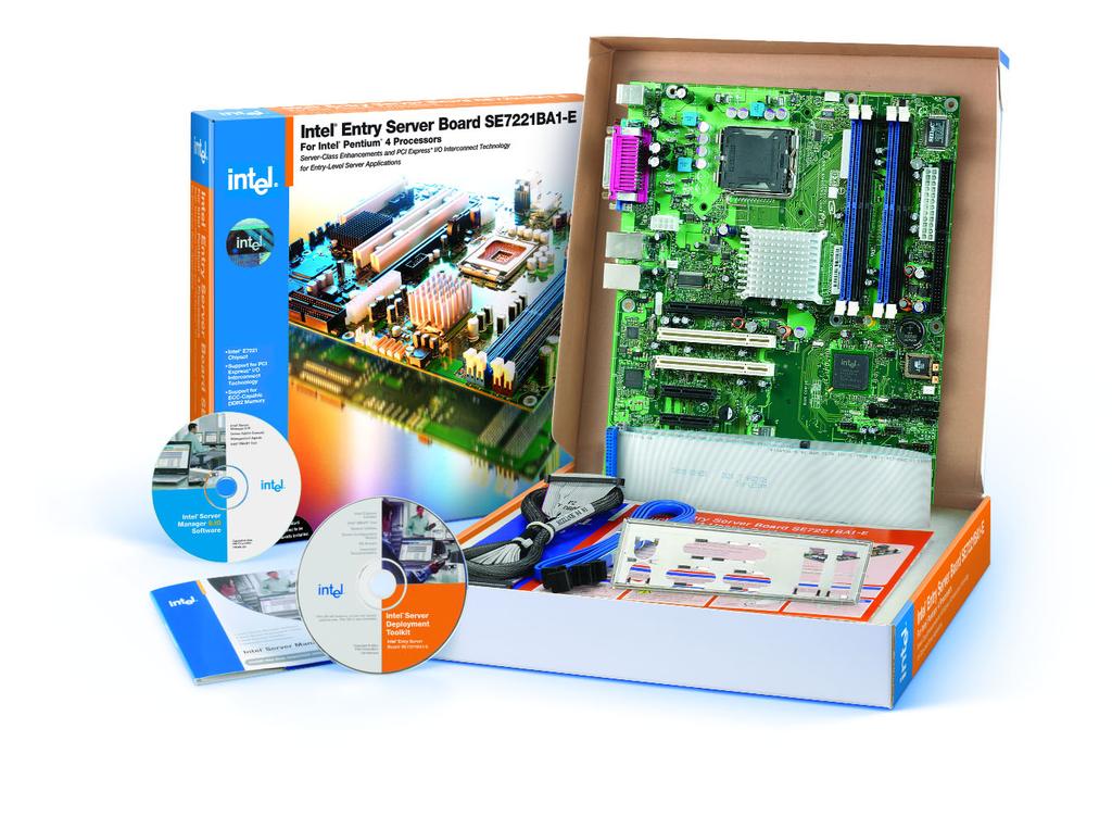 Boxed Contents The Intel Entry Server Board SE7221BA1-E comes with all the board components required to help build a powerful and affordable server for entry-level and appliance applications. 1 1.